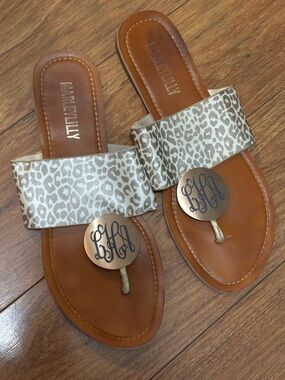 Leopard-Print Slide Sandals in Tan